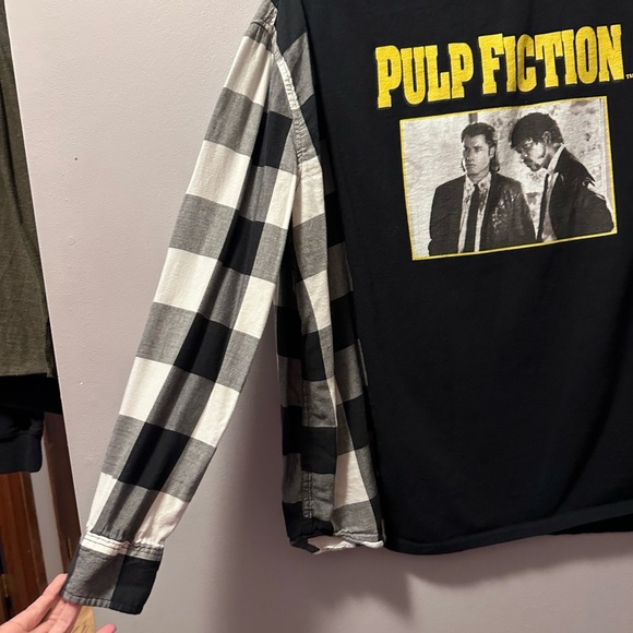 Pulp fiction upcycle plaid shirt black and white - Picture 6 of 6